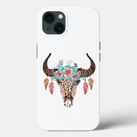 Western Leopard Print Floral Bull Case-Mate iPhone Hülle (Rückseite)