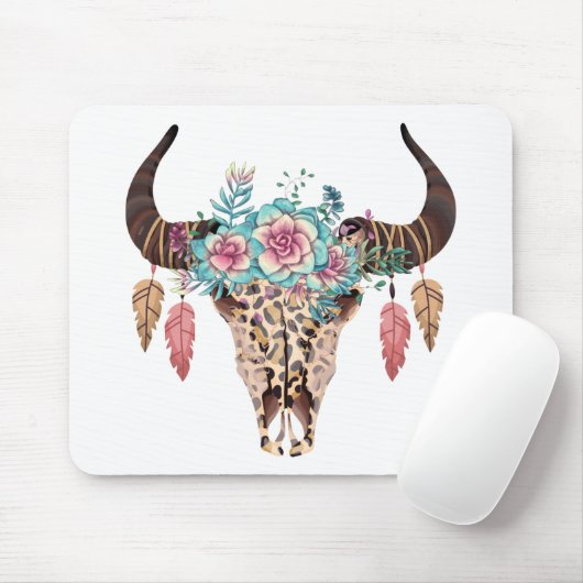 Western Leopard Print Floral Bull Mousepad (Mit Mouse)