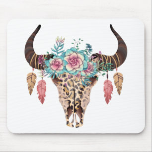 Western Leopard Print Floral Bull Mousepad