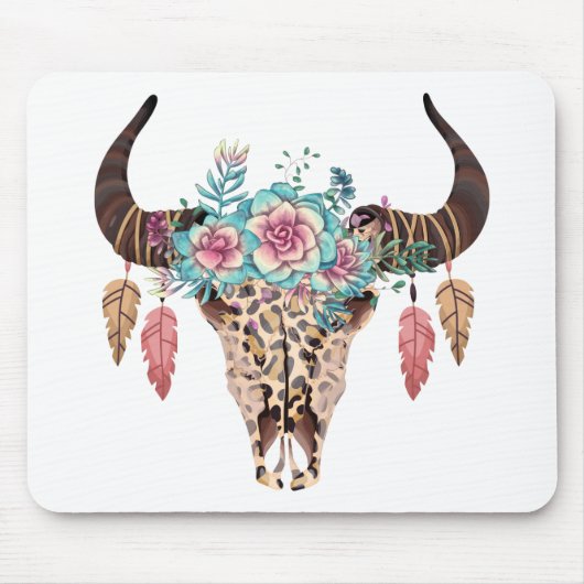 Western Leopard Print Floral Bull Mousepad (Vorne)