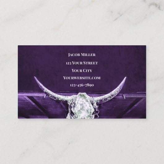 Western Lila Weißer Rustikaler Bullkuhschädel Visitenkarte (Rückseite)