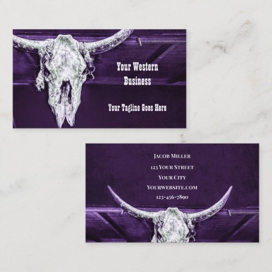 Western Lila Weißer Rustikaler Bullkuhschädel Visitenkarte (Vorne/Hinten)