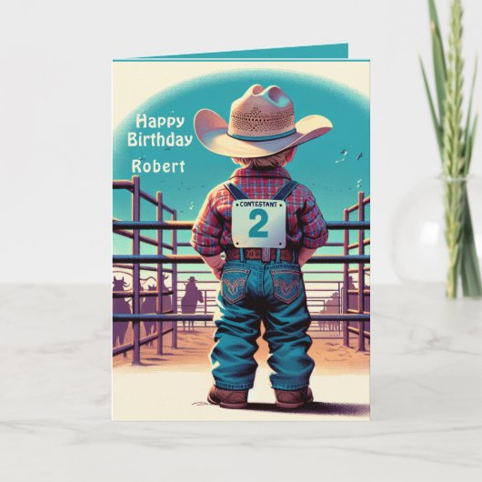 Western Little Cowboy 2. Geburtstag Rodeo Custom Karte (Vorderseite)