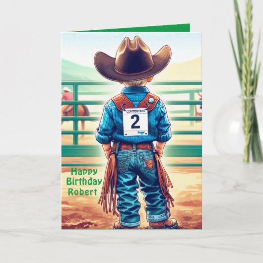 Western Little Cowboy 2. Geburtstag Rodeo Custom Karte (Vorderseite)
