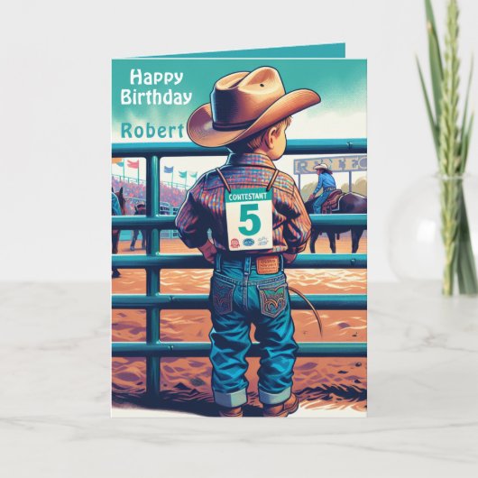 Western Little Cowboy 5. Geburtstag Rodeo Custom Karte (Vorderseite)