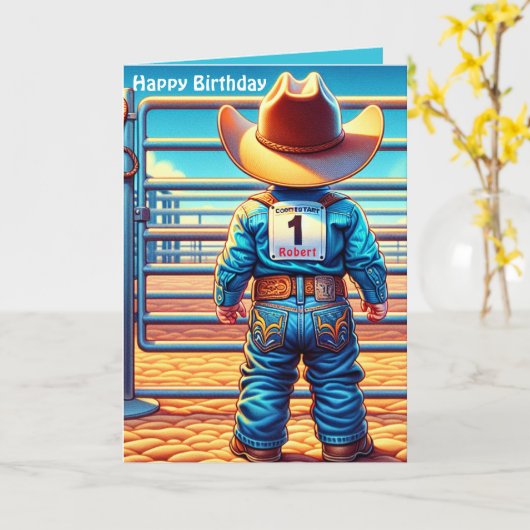 Western Little Cowboy Erstgeburt Rodeo Custom Karte (Gelbe Blume)