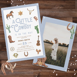 Western Little Cowboy Foto Baby Boy Dusche Einladung