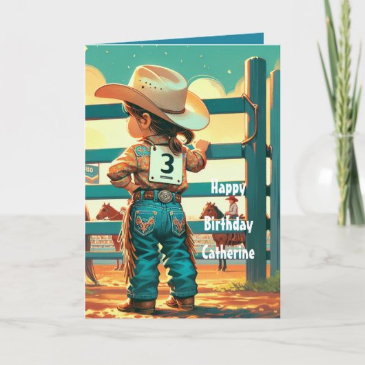 Western Little Cowgirl 3. Geburtstag Rodeo Custom Karte (Vorderseite)
