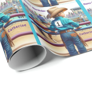 Western Little Cowgirl Erstgeburtstag Rodeo Custom Geschenkpapier