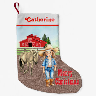 Western Little Cowgirl mit Pferd und Stall Kleiner Weihnachtsstrumpf