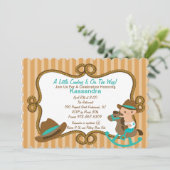 Western Little Green Cowboy Baby Dusche Einladung (Stehend Vorderseite)