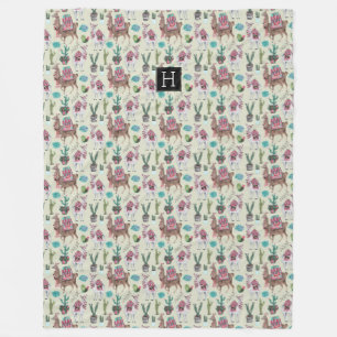 Western Llamas & Cactus Große Fleecedecke