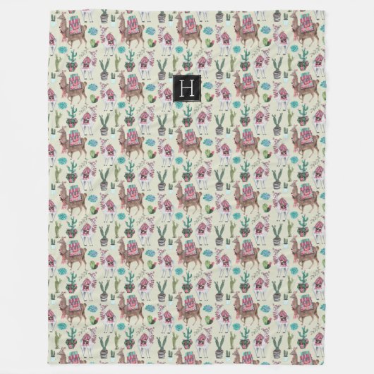 Western Llamas & Cactus | Große Fleecedecke (Vorderseite)