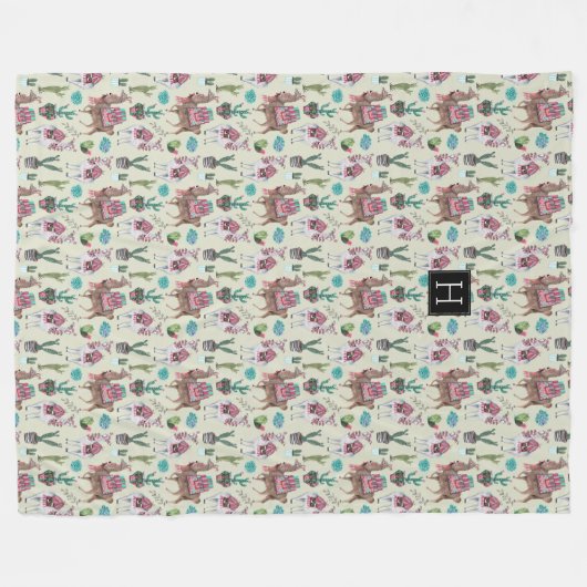 Western Llamas & Cactus | Große Fleecedecke (Vorderseite (Horizontal))