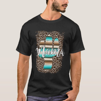 Western Mama Leopard Cactus Serape Cow Rodeo Mama T-Shirt