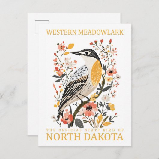Western Meadowlark Bird of North Dakota USA Postkarte (Vorne/Hinten)