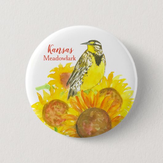 Western Meadowlark Sunflower State Bird Button (Vorderseite)