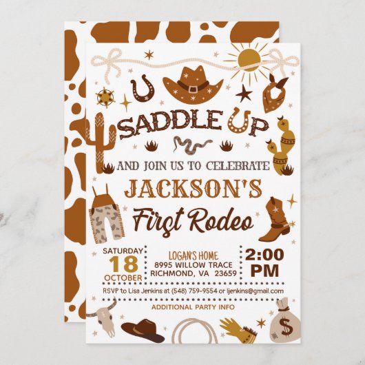 Western Mein erster Rodeo Geburtstag Einladung (Vorne/Hinten)