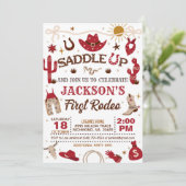 Western Mein erster Rodeo Geburtstag (rot) Einladung (Stehend Vorderseite)
