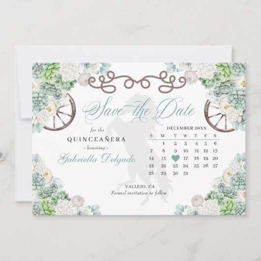 Western Mint Green Cacti Quinceañera Save the Date Einladung (Vorderseite)
