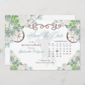 Western Mint Green Cacti Quinceañera Save the Date Einladung (Vorne/Hinten)