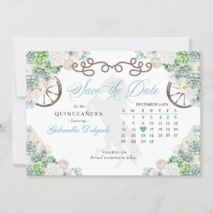 Western Mint Green Cacti Quinceañera Save the Date Einladung