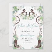 Western Mint Green Cacti Save the Date Quinceañera Einladung (Vorderseite)