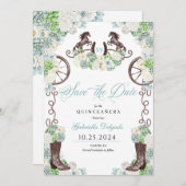 Western Mint Green Cacti Save the Date Quinceañera Einladung (Vorne/Hinten)