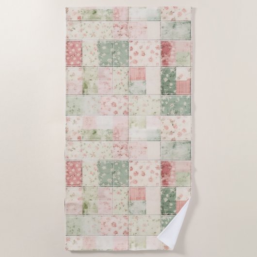 Western Mint Pink Floral Quilt Patterns Strandtuch (Vorderseite)