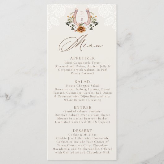 Western mit bläserner Färbung Menükarte (Vorderseite)