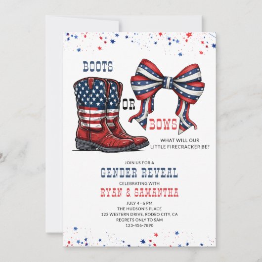 Western mit Stiefeln oder Bows Red White Blue Gend Einladung (Vorderseite)