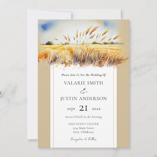 Western mit Wasserfarbenfeld-Hochzeit Einladung (Vorderseite)