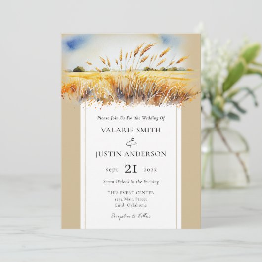 Western mit Wasserfarbenfeld-Hochzeit Einladung (Stehend Vorderseite)