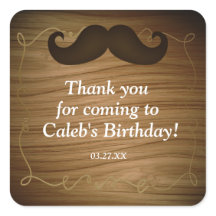 Western Mustache Wood Geburtstagsparty-Aufkleber