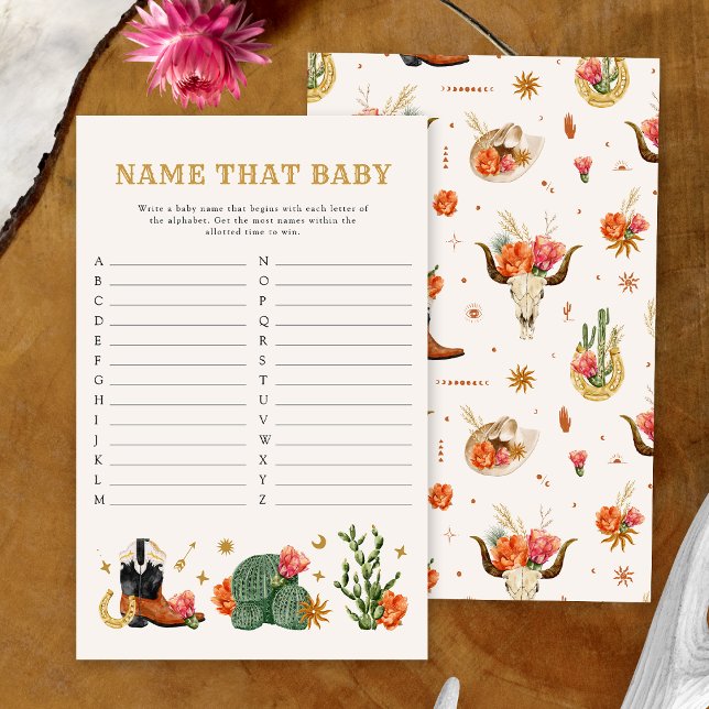 Western Name dieses Babyspielers (Western Theme Name That Baby Game Card by Painted Paperie)