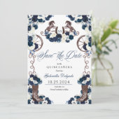 Western Navy Blue Charro Save the Date Quinceañera Einladung (Stehend Vorderseite)