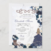 Western Navy Blue Princess Charra Quinceañera Einladung (Vorderseite)