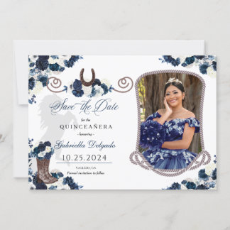 Western Navy Blue Quinceañera Save the Date Foto Einladung
