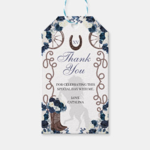 Western Navy Blue Ranchero Quinceanera Gift Tags Geschenkanhänger