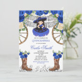 Western Navy Blue und Silver Charra 15 Anos Einladung (Stehend Vorderseite)