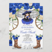 Western Navy Blue und Silver Charra 15 Anos Einladung (Vorne/Hinten)