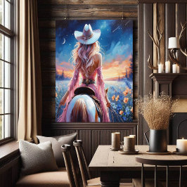Western Night Cowgirl gemalter Druck