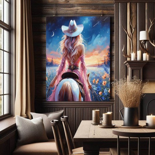 Western Night Cowgirl painted print Poster