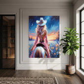 Western Night Cowgirl painted print Poster