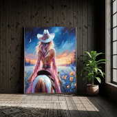 Western Night Cowgirl painted print Poster
