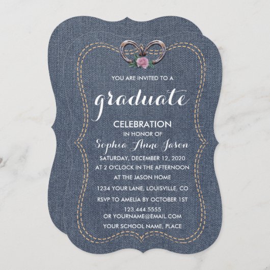 Western Old Denim Horseshoes ABSCHLUSS laden ein Einladung (Vorne/Hinten)