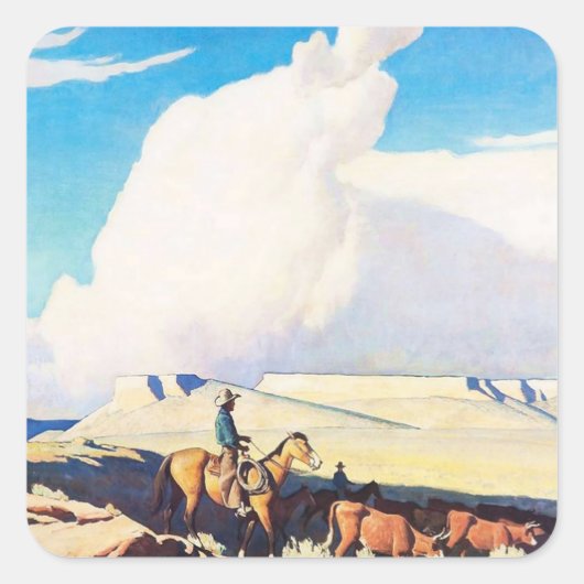 Western "Open Range" von Maynard Dixon Quadratischer Aufkleber (Vorderseite)