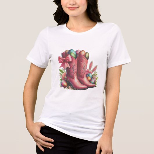 Western Ostervibes - Pink Cowboy Boots & Osterzeit Tri-Blend Shirt (Vorderseite)