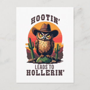 Western Owl Cowboy Hootin führt zu Hollerin Feiertagspostkarte