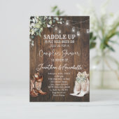Western Paare Dusche Einladung, rustikaler Cowboy RSVP Karte (Stehend Vorderseite)